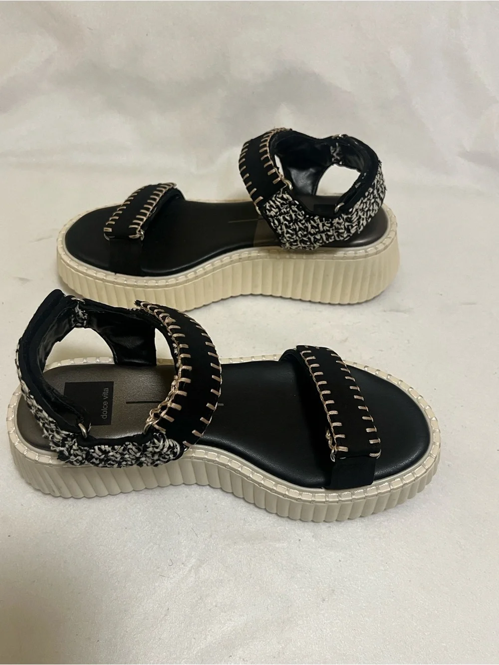 Dolce Vita Black and Cream Platform Strap Sandals